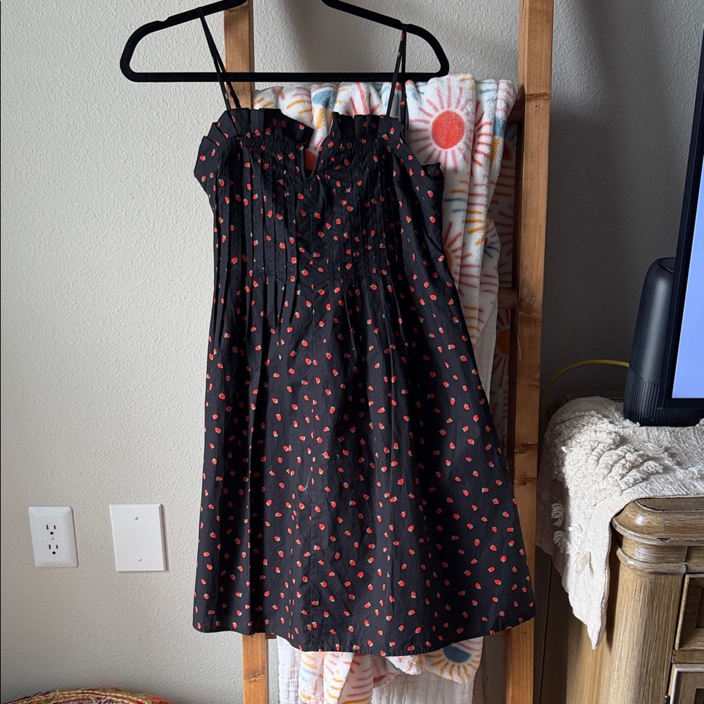 Madewell Black Dress with Red Strawberry Print